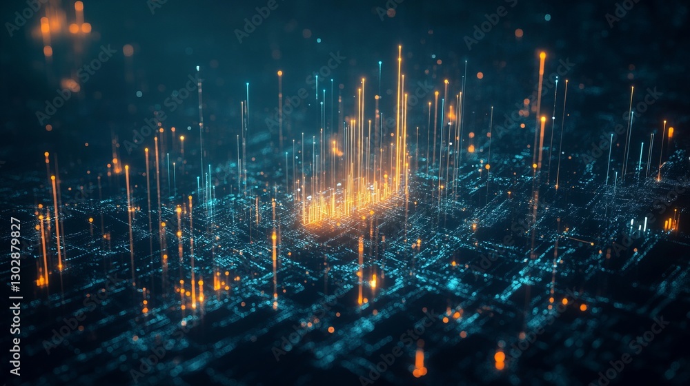 Aufkleber a computer generated image of a city with many lights. abstract futuristic technology concept for we
