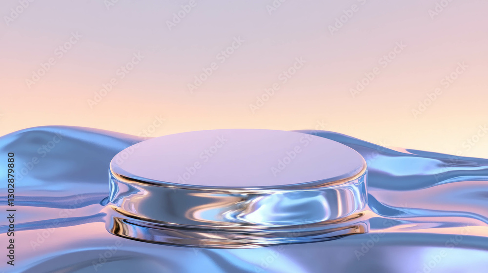 Poster abstract metallic podium on fluid wave background design for display and presentation