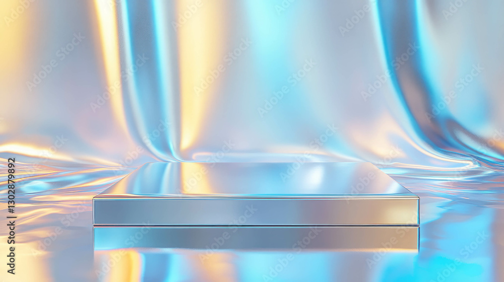 Poster Elegant abstract background with shimmering podium and metallic fabric design for modern concepts
