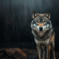 Fototapeta premium Water Color, Wolf encounter in the wild forest habitat animal photography natural environment close-up wildlife conservation