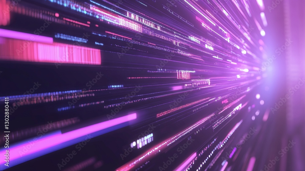 Poster a purple and pink line of numbers and letters. abstract futuristic technology concept for web design