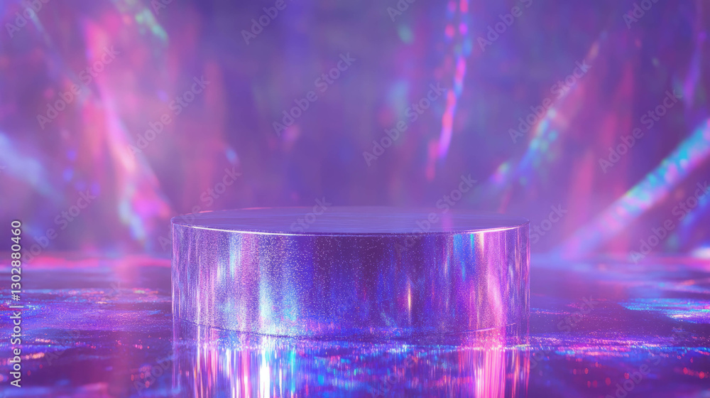 Poster Futuristic iridescent podium on an abstract background for display design