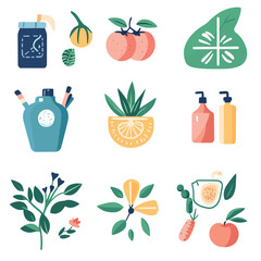 Vector Illustration of Various Plants and Fruits on White Background