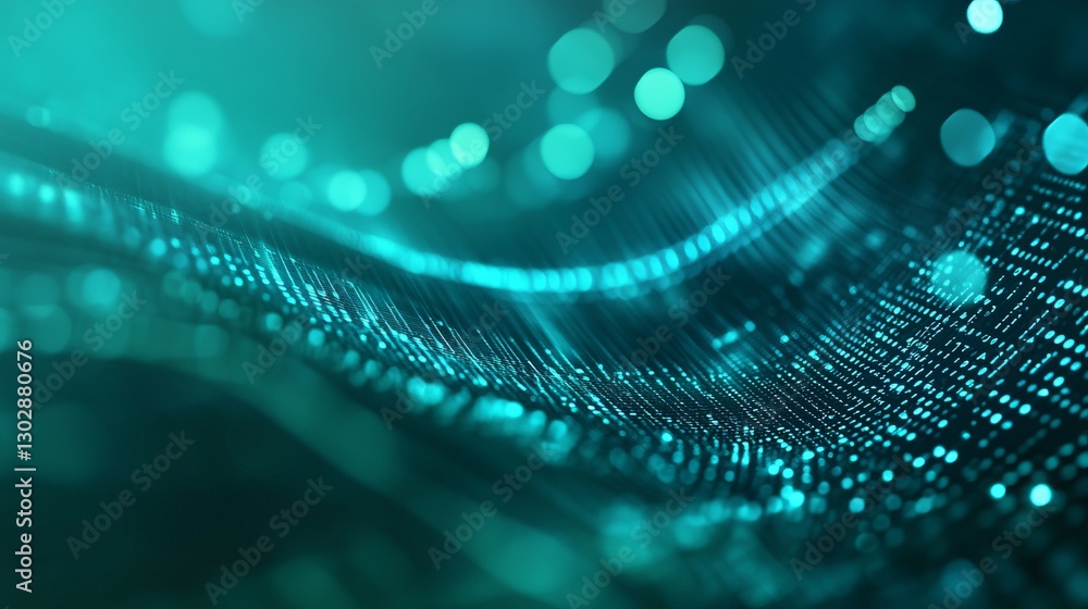 Poster a blue wave with a lot of dots. abstract futuristic technology concept for web design, software deve