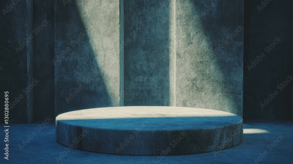 Poster Minimalist architectural background with textured podium for product display