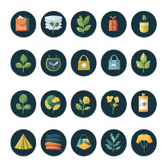 Sustainable Icons Featuring Plants, Leaves, Earth, and Eco-Friendly Products