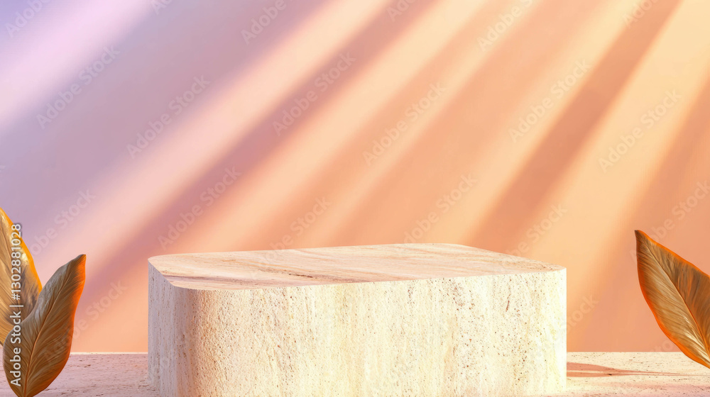 Poster minimalist abstract background with stone podium and soft light decor