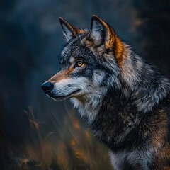 Fototapeta premium Water Color, Wolf portrait in nature serene wilderness high-resolution animal photography dramatic close-up