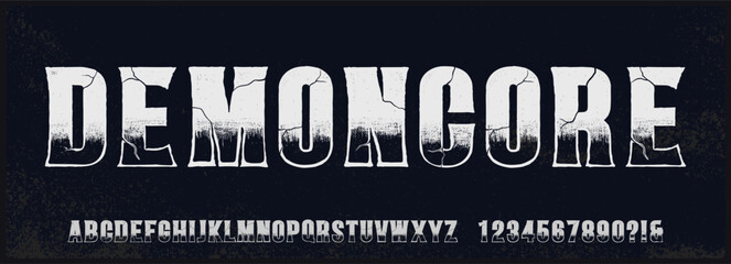 Bold rough sanserif vector font. Uppercase and number alphabet with texture