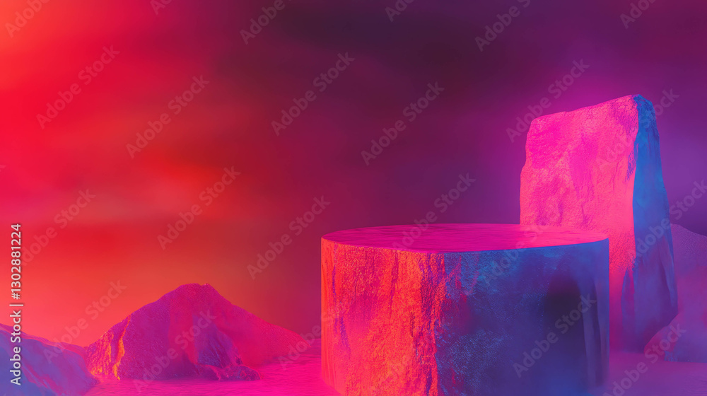 Poster Vibrant abstract background featuring a rough textured podium for design projects