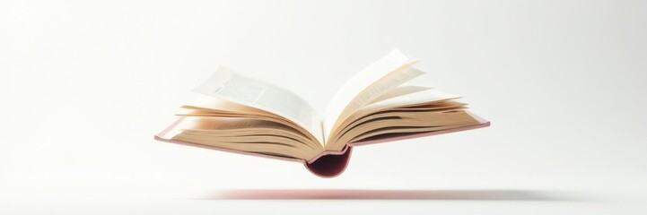 Fototapeta premium Book tumbling mid-air, white backdrop Sharp focus, motion blur , textbook, single, school