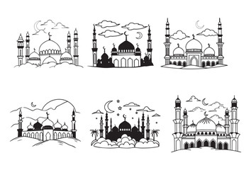 Mosques,Hand painted mosque vector silhouette.

