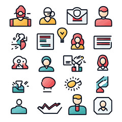 Business icons showing teamwork, communication, and success elements