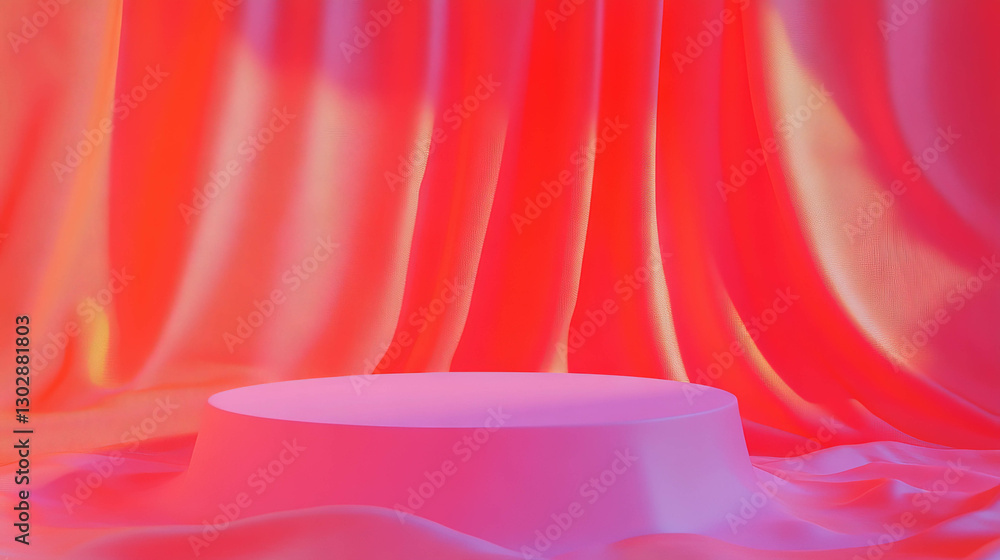 Aufkleber Vibrant abstract background with textured podium and wavy fabric