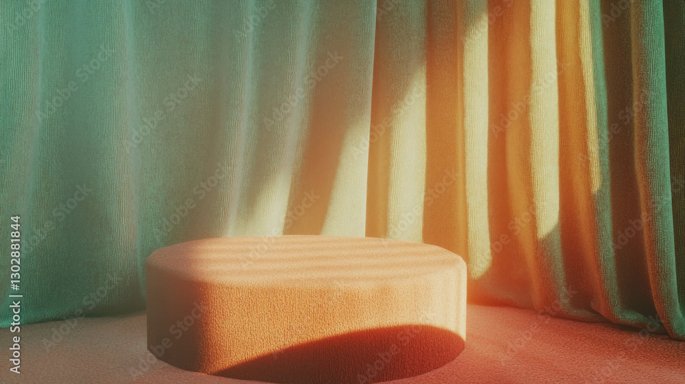 Aufkleber Textured podium in colorful curved fabric background for modern display design