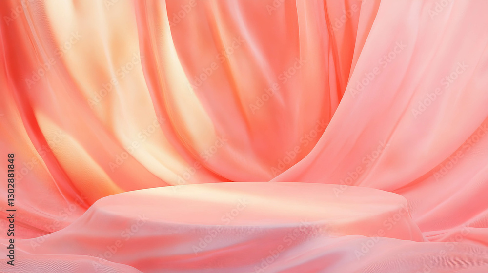 Poster Elegant abstract background with textured podium and flowing curtains for display design