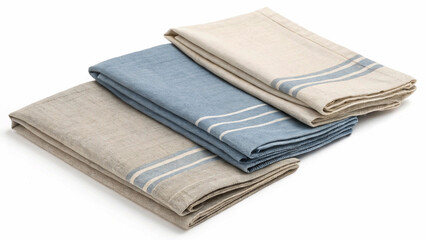 The image showcases three folded napkins, their neutral colors and contrasting stripes presented against a white backdrop, highlighting their simple and practical design