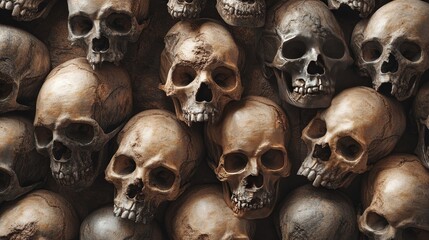 A bunch of skulls are piled on top of each other