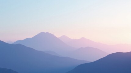 Naklejka premium Serene Pastel Mountainscape at Dawn A Soft, Dreamy Panorama of Rolling Hills Under a Pale Sky