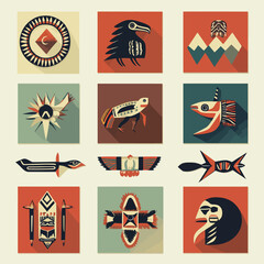 Fototapeta premium Collection of Native American cultural symbols and traditional designs
