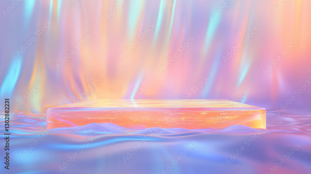 Poster abstract podium in a vibrant iridescent background for design