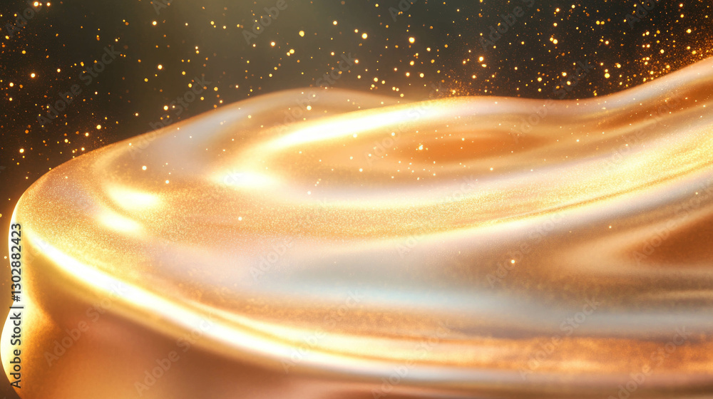 Poster Elegant abstract background with golden wave and sparkling particles