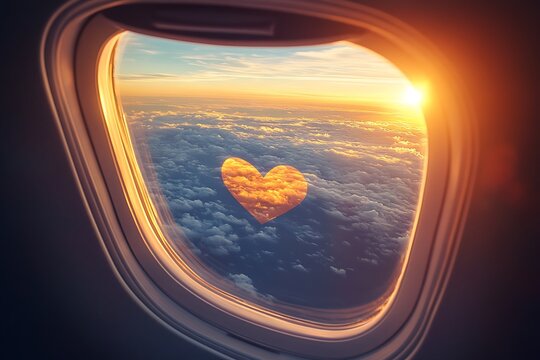 Cloud Heart seen plane window sunset flight