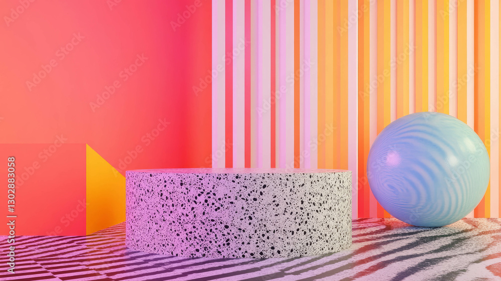 Poster vibrant abstract background with textured podium and gradient sphere for modern design