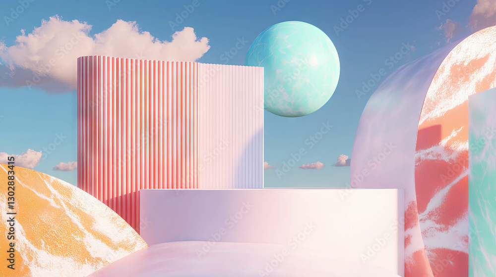 Aufkleber abstract background with geometric shapes and floating podium for creative design