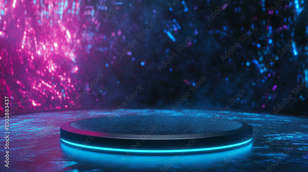 Poster Futuristic abstract background with illuminated podium for presentation display