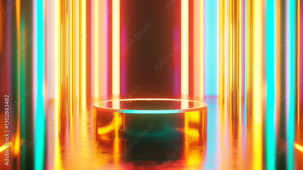 Poster Vibrant abstract background with illuminated podium for modern design concepts