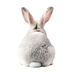 Fototapeta premium gray white sitting rabbit from behind on transparent background