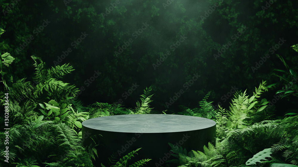 Poster abstract natural greenery background with podium for display and presentation design