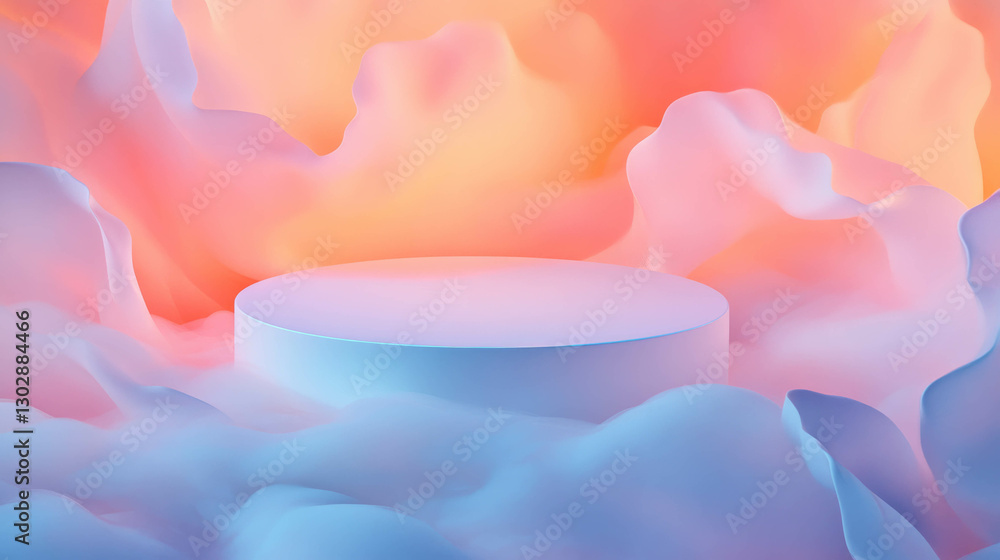 Poster Abstract dreamy background with floating podium in pastel colors for design and display