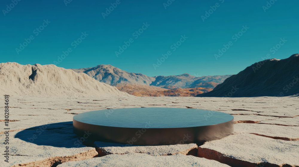 Poster abstract desert landscape with podium for product display and design inspiration