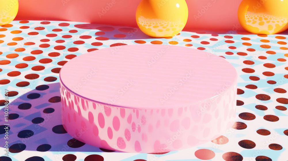 Poster vibrant abstract background with pink podium and colorful dots for creative design
