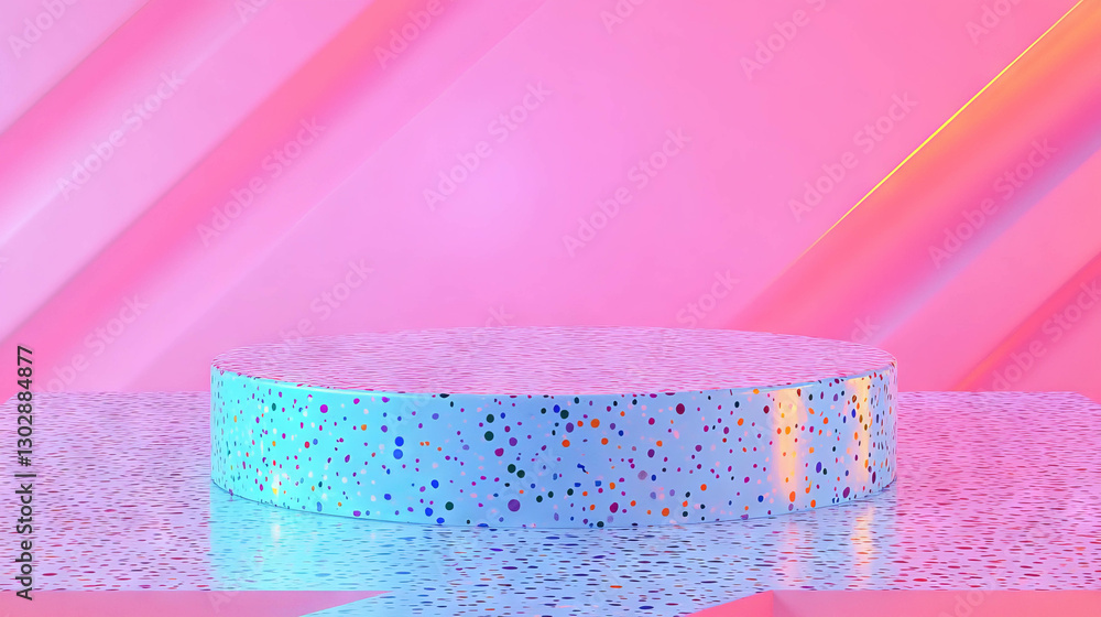 Poster vibrant abstract background with geometric podium in pink and blue setting