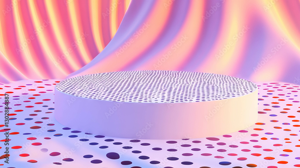 Poster Vibrant abstract background with podium and colorful polka dot pattern for design concepts