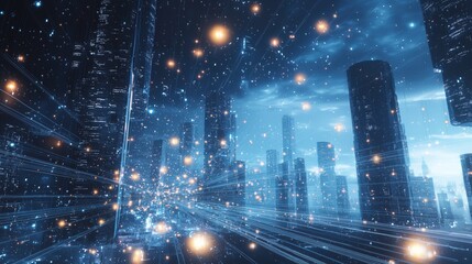 Fototapeta premium Cybernetic City - AI-Driven Digital Metropolis of the Future