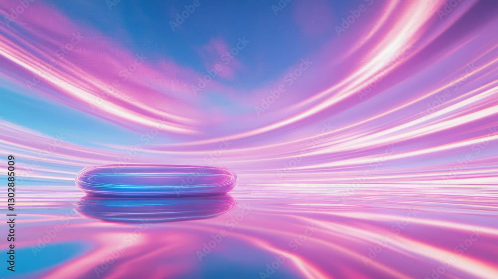 Poster Futuristic abstract background with podium and vibrant light effects for display