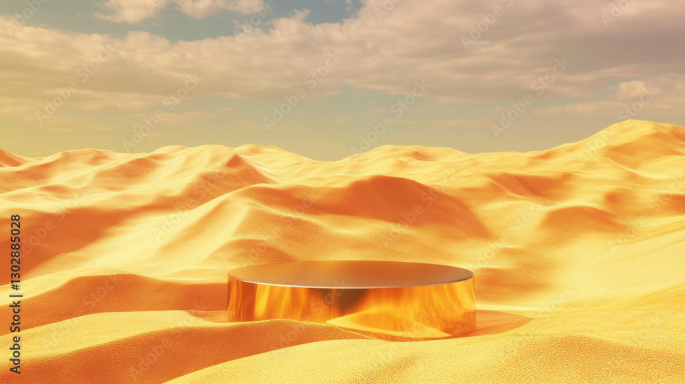 Poster Abstract desert scene with a podium for product display and presentations