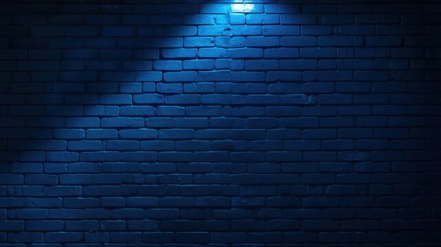 Fototapeta Blue brick wall with a light shining on it