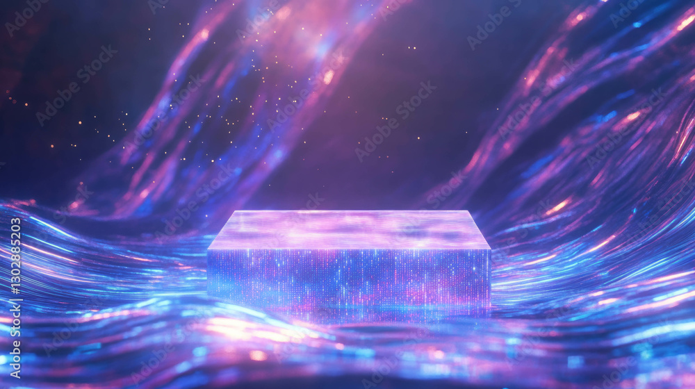 Poster Futuristic abstract background with illuminated podium for creative design projects
