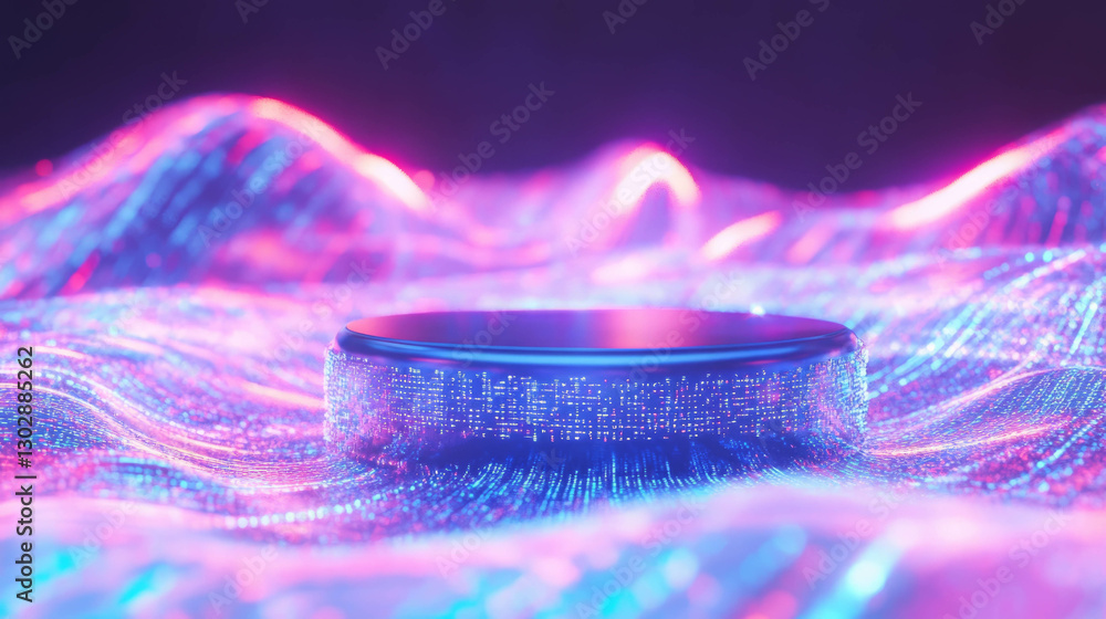 Aufkleber Futuristic abstract background with illuminated podium for design and display