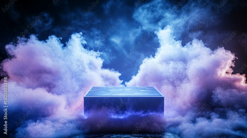Aufkleber Mystical abstract scene with illuminated podium surrounded by ethereal clouds