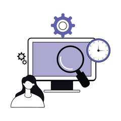 A Female Manager Representing A Chart Bar On Digital Flat Screen Monitor