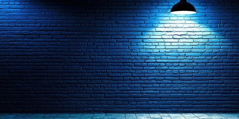 Blue brick wall with a light shining on it