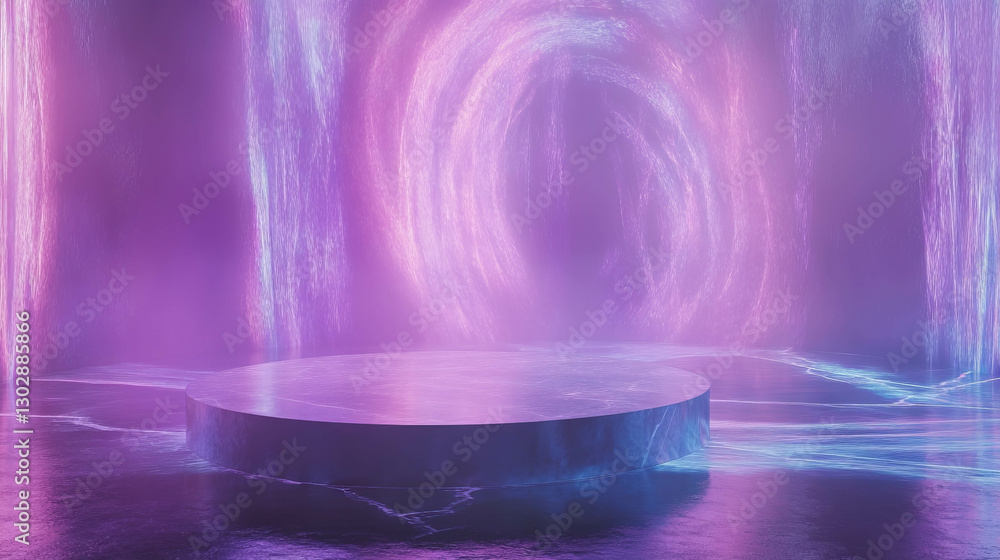 Poster abstract futuristic background with podium and neon lights for digital art and design