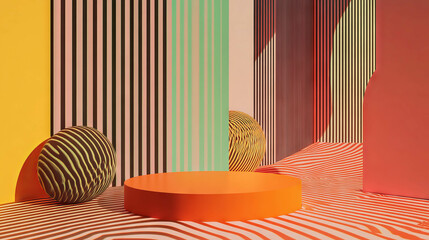 Vibrant geometric background with podium for modern design and decor concepts
