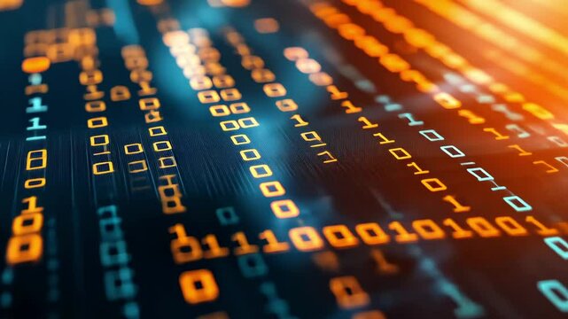 Futuristic Digital Binary Code Glowing Numbers and Vibrant Colors in Data Processing Technology